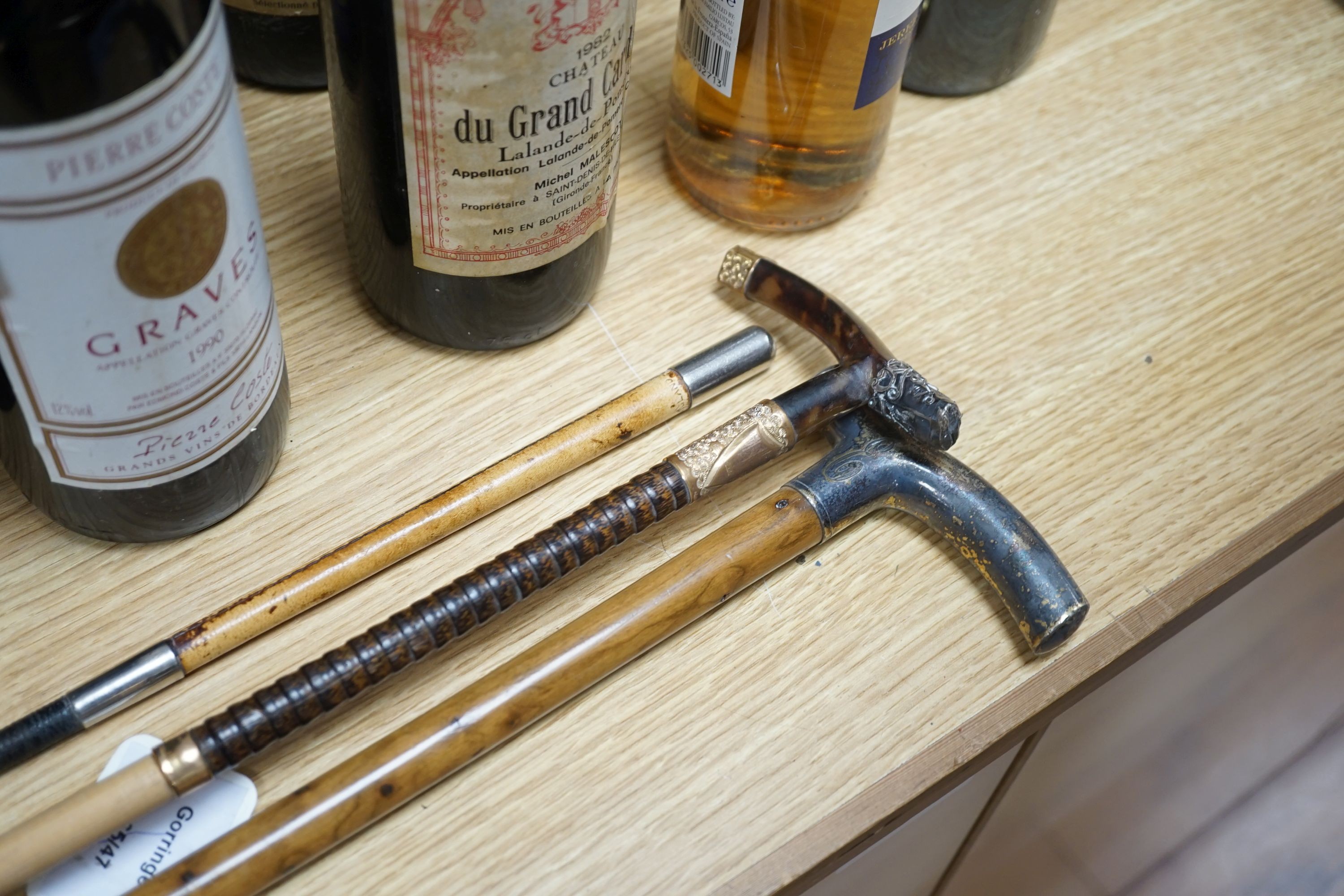 Two 19th century canes and a whip-longest 91 cms.